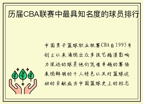 历届CBA联赛中最具知名度的球员排行